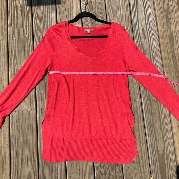 Lilla P 🐾 Red / Orange Knit V Neck Sweater Size Large, MSRP $158 - Picture 7 of 8